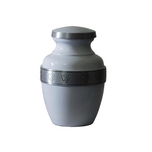 Urnas para mascotas de cremación de aluminio de alta calidad con estampado de pata, urnas funerarias de Metal con acabado de Color dorado y blanco para cenizas humanas - Product Image 4