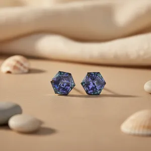 Mystic Topaz Diamond <b>Turquoise</b> & Pearl Stud Earrings Trendy Hexagon Design Rhodium Plated Brass Religious Romantic Styles Gift - Product Image 3