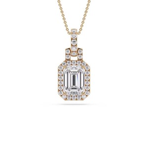 Collector Emerald Cut Unique Diamond Halo <b>Pendant</b> 0.50 Ct Lab Grown Diamond In Platinum For Engagement Party - Product Image 2