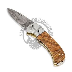 Cuchillo plegable personalizable DIY, hoja de acero de Damasco, mango de madera de olivo, bolsillo hecho a mano, caza, supervivencia al aire libre, Camping, OEM HRC - Product Image 6