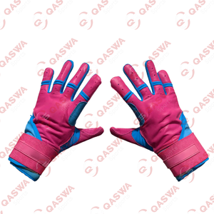 Gants de frappeur de baseball à manchettes longues avec logo personnalisé Gants de frappeur de baseball en cuir de vachette combinés couleur rose noir et jaune - Product Image 4