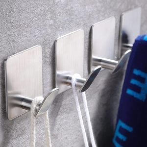 Stainless Steel Silver Adhesive Towel <b>Hooks</b> & Robe <b>Hooks</b> Stick-On Wall Design for Hanging Clothes & Hats in Bathroom or <b>Kitchen</b> - Product Image 1