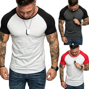 Camisetas de culturismo para hombre, camiseta raglán deportiva para gimnasios, camiseta de manga corta, ropa informal para hombre, camisetas con estampado de bloques de Color - Product Image 1