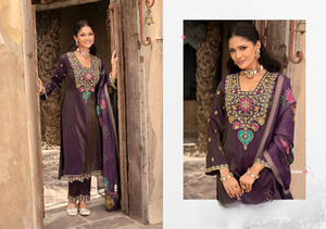 Ensemble Kurti moderne 3 pièces en tissu de soie mijotée artisanal exclusif Work & Fancy Lace avec doublure en coton pour les fêtes et le Diwali - Product Image 5