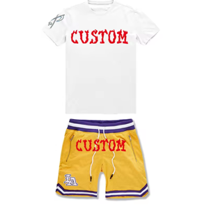 Nueva llegada personalizada de verano de los hombres camiseta y pantalones cortos de 2 piezas Set al por mayor de poliéster personalizado ropa deportiva activa Bottoms - Product Image 4