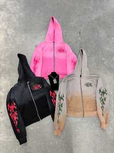 Fabricants Logo Brodé Personnalisé Applique Coton Éponge Lourd 500 Gsm Vintage Acid Wash Détresse Zip Up Hoodie - Product Image 3