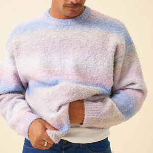 Jersey de cuello redondo de manga larga para hombre de Mohair de algodón 100% antiencogimiento con logotipo personalizado suéter peludo borroso - Product Image 4