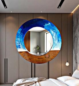 Miroir mural fait à la main en résine d'inspiration bohème avec incrustation d'os en bois naturel détaillant le noyau en MDF pour les mariages Diwali utilisation décorative - Product Image 5