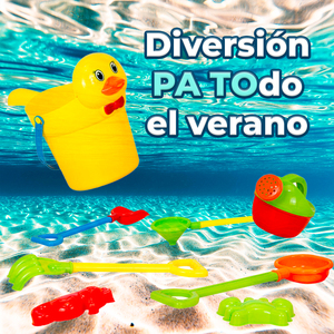 Set da Spiaggia Estivo per Bambini: Secchiello a Forma di Anatra con 4 Pale in Plastica, Annaffiatoio e Due Stampi - Product Image 5