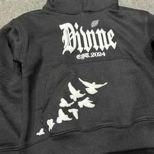 เสื้อมีฮู้ดฮิปฮอปสำหรับผู้ชายเสื้อแนวสตรีทแบบสวมหัวพิมพ์ลายพัฟโลโก้ตามสั่งสำหรับผู้ใหญ่ผู้ชาย - Product Image 3