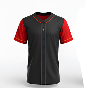 Camiseta de Béisbol Personalizada para Hombre, Manga Corta, Color Rojo y Negro, Sublimada, Absorbente de Humedad, Cierre de Botones, Ropa Deportiva - Product Image 1