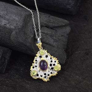 Colgante de peridoto de amatista natural, joyería de diseñador hecha a mano Bohemia chapada en oro de plata 925, regalo de Navidad para ella - Product Image 5