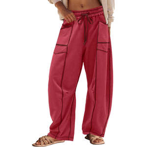 Women Elastic Waist Baggy Sweatpants Mid Waist Loose Fit Breathable Windproof <b>Thermal</b> Cotton Wide Leg Casual Streetwear Winter - Product Image 3