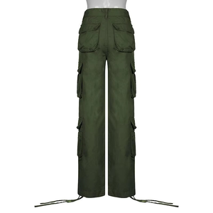 กางเกงยีนส์ขายาวเอวสูงสำหรับผู้หญิงกางเกงคาร์โก้เอวสูงมีหลายกระเป๋า - Product Image 5