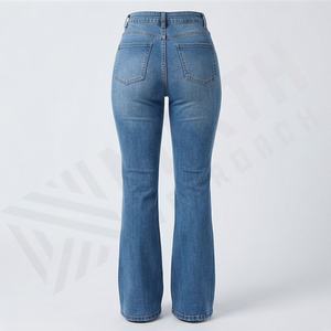 Pantalon en jean en coton biologique teinté en couleur unie sur mesure, denim délavé, coupe ample, décontracté, taille mi-haute pour femmes - Product Image 2