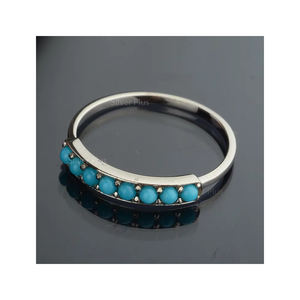 แหวนหมั้นสีทองขาว14K ครึ่งนิรันดร์อัญมณีเทอร์ควอยซ์ธรรมชาติแบบคลาสสิกสำหรับงานแต่งงาน - Product Image 5