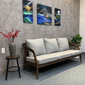 SFB68064 Scandinavian Style 3-Seater Chesterfield <b>Sofa</b> Square Oak <b>Wood</b> <b>Frame</b> and Fabric Cushions Set - Product Image 3