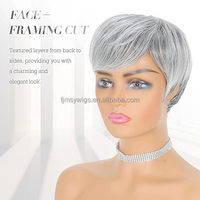 Perruque Courte Synthétique Coupe Pixie avec Frange sans Colle, Perruque Ondulée Dégradée pour Femmes