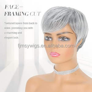 Perruque Courte Synthétique <span class=keywords><strong>Coupe</strong></span> Pixie avec Frange sans Colle, Perruque Ondulée Dégradée pour Femmes - Product Image 3