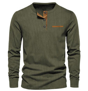 2025 nouveaux hommes tricoté à manches longues haut automne décontracté hommes solide velours côtelé T-Shirt confortable respirant hommes T-shirt haut - Product Image 5