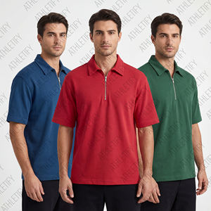 T-shirt zippé en maille pour homme, respirant, manches courtes, décontracté, pour la salle de sport, les activités de plein air, l'été, coupe confortable, actif - Product Image 2