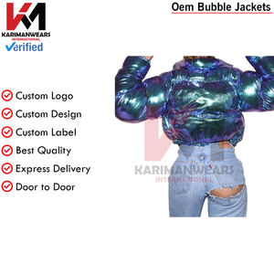 <b>Womens</b> Shiny <b>Short</b> Puffer <b>Jackets</b> Bandana Pattern Cropped Long <b>Sleeve</b> Zip Up Quilted Bubble Down <b>Jackets</b> Lightweight Fashion - Product Image 4