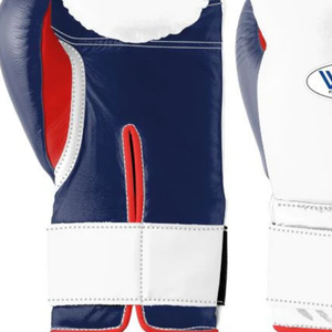 Professional White Navy Red Leather Boxing Gloves <b>Velcro</b> Wrist Training Sparring Gloves for Men and Women - Product Image 3