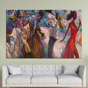 Impression sur toile de musique jazz : Art déco ethnique, option verre trempé, toile enveloppée - Product Image 1