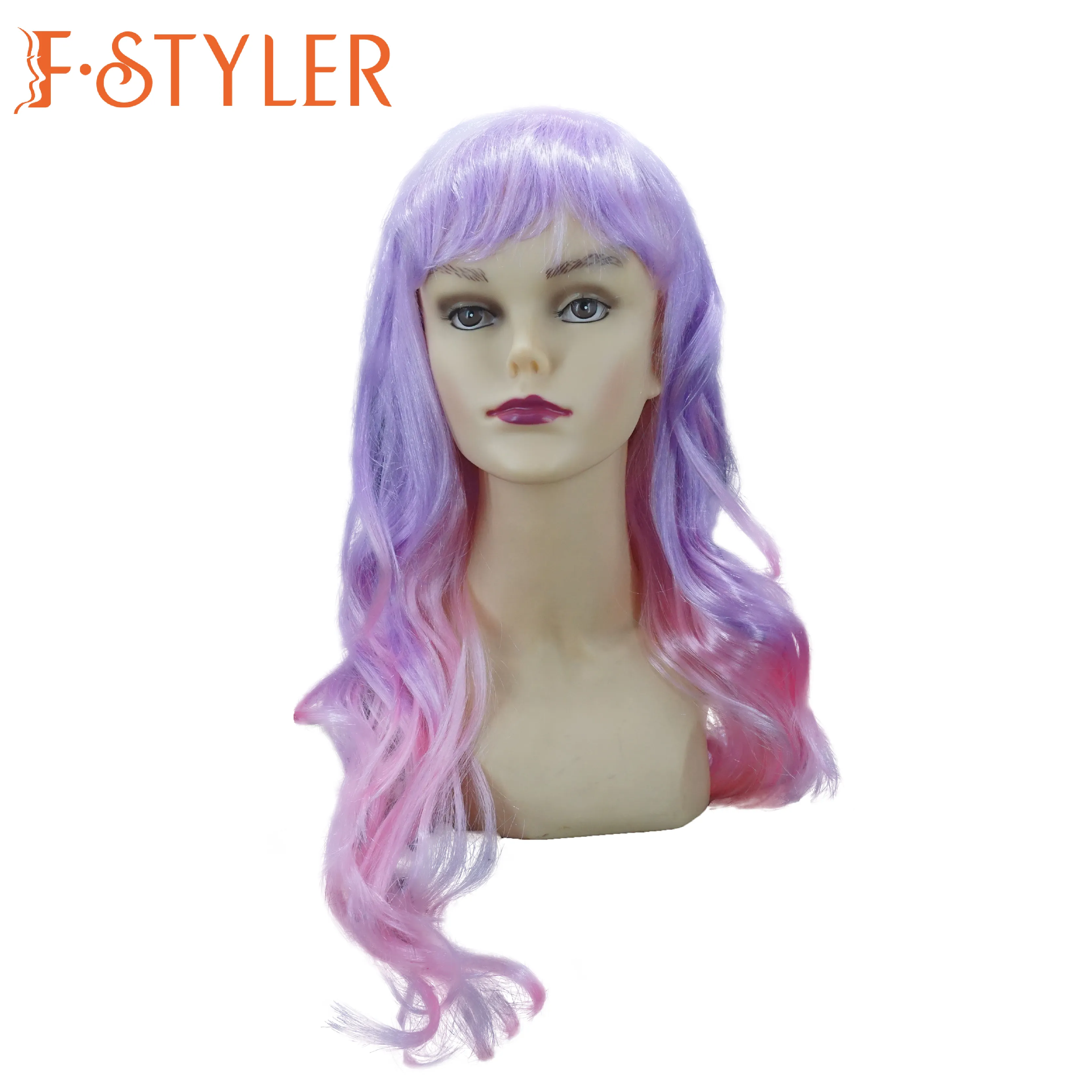 FSTYLER wig karnaval Halloween gelombang warna-warni lapisan ganda diskon besar wig pesta mode kustomisasi pabrik grosir