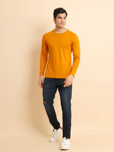 Vente en gros 100% T-shirts pour hommes tricotés en coton anti-rides Chemises décontractées à manches longues avec logo personnalisé avec motif solide - Product Image 2