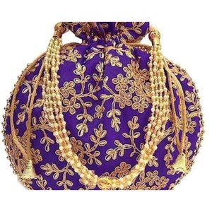 Faveur de mariage indien Chikankari brodé cordon Potli sac pour cadeau de mariée retour cadeau pour les invités - Product Image 4