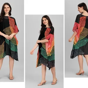 Roupa de noite Georgette Kaftan para mulheres, roupa de praia casual com estampa de Caftan, design inspirado em desenho africano