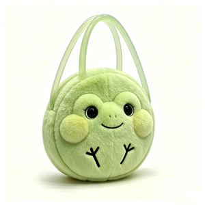 Sac en peluche grenouille verte mignonne personnalisé, sac à poignée en plastique en forme d'animal moelleux, sac à main en peluche grenouille verte ronde et légère - Product Image 2