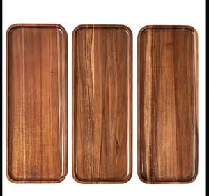 Vente en gros plateau de service rond en bois poli unique et écologique avec support plats et assiettes de mariage élégants - Product Image 5