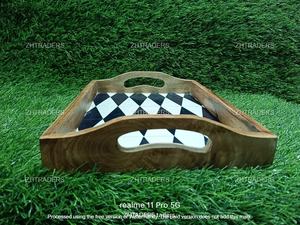 Bandeja de servicio con incrustaciones de resina y madera de acacia hecha a mano con acabado liso, accesorio de mesa decorativo de lujo para uso doméstico y hospitalario - Product Image 3