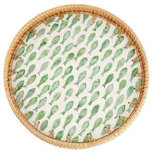 Vente en gros plateau décoratif en rotin plateau de service écologique motif végétal design personnalisé HNH usine OEM plateau en nacre - Product Image 3