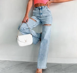 Meilleures ventes en gros Fashion-Forward Pantalon chic à jambe large en denim bleu clair - Product Image 6