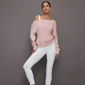 New Arrivals <b>Women's</b> Acid Wash off Shoulder <b>Fleece</b> Oversized Pullover Hip Hop Sweatshirt OEM ODM Custom Service - Product Image 2