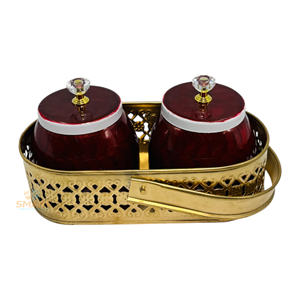 Pot de fruits secs en fer imprimé Pichwai Design avec panier ensemble de cadeaux de décoration festive et conteneur de stockage des aliments - Product Image 3