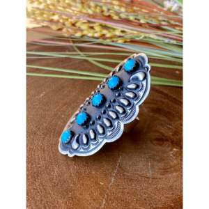 Leander Tahe <b>Turquoise</b> & Sterling Silver Adjustable Concho <b>Ring</b> Size 9-Gift - Product Image 4
