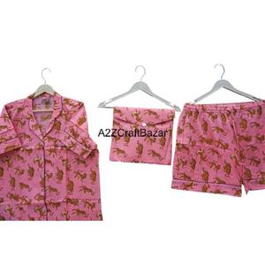 Conjunto de Pijama de Algodón Puro Hecho a Mano al por Mayor, Estampado de Cerezas, Cuello en V, Cierre con Cordón, Manga Corta, Camisón Transpirable y Suave - Product Image 6