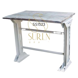 Study <b>Table</b> Latest Handcrafted Indian Designer Handmade White Distress Metal Solid Wood <b>Bar</b> Pub <b>Table</b> - Product Image 1