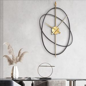 <b>Large</b> Black Iron <b>Skeleton</b> Hanging <b>Wall</b> <b>Clock</b> Modern Minimalist Design Silent Non-Ticking Handmade Luxury Home Decor - Product Image 1