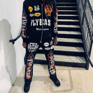 Ensemble sweat à capuche et pantalon de survêtement pour hommes personnalisés ensemble de sweat-shirt avec appliques de broderie délavés au soleil et à l'acide survêtement évasé - Product Image 6