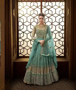 ชุดยาวสไตล์ Anarkali สำหรับผู้หญิงตาข่ายสำหรับใส่ทำงานแบบหนักสไตล์ชนเผ่าอินเดียสำหรับงานแต่งงานและเทศกาล - Product Image 1