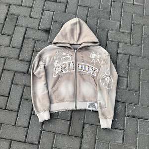 Ropa de calle personalizada, serigrafía con piedra del Rin y bordado desgastado, Sudadera con capucha y cremallera, productos más vendidos - Product Image 1