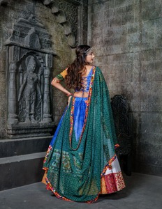 Bandhani Navratri Special Girls' Silk Lehenga Choli Indian Traditional Blue Colored Choli - Product Image 5