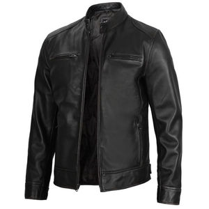 Chaqueta de Motociclista para Hombre, de Piel de Oveja Auténtica, con Cierre, Estilo Gatsby, Color Marrón, Ecológica, Resistente al Viento, Forro Acolchado Marrón, Logotipo Frontal - Product Image 4