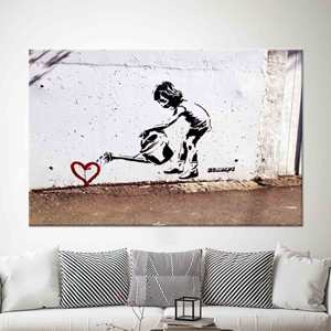 Toile imprimée avec motif de cœur : élégante décoration artistique graffiti Banksy, 1P : encadrée - Product Image 1