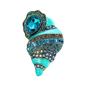 Broche de animal marino de concha de diamantes de imitación de esmalte único personalizado para abrigo accesorio para mujeres niños hombres